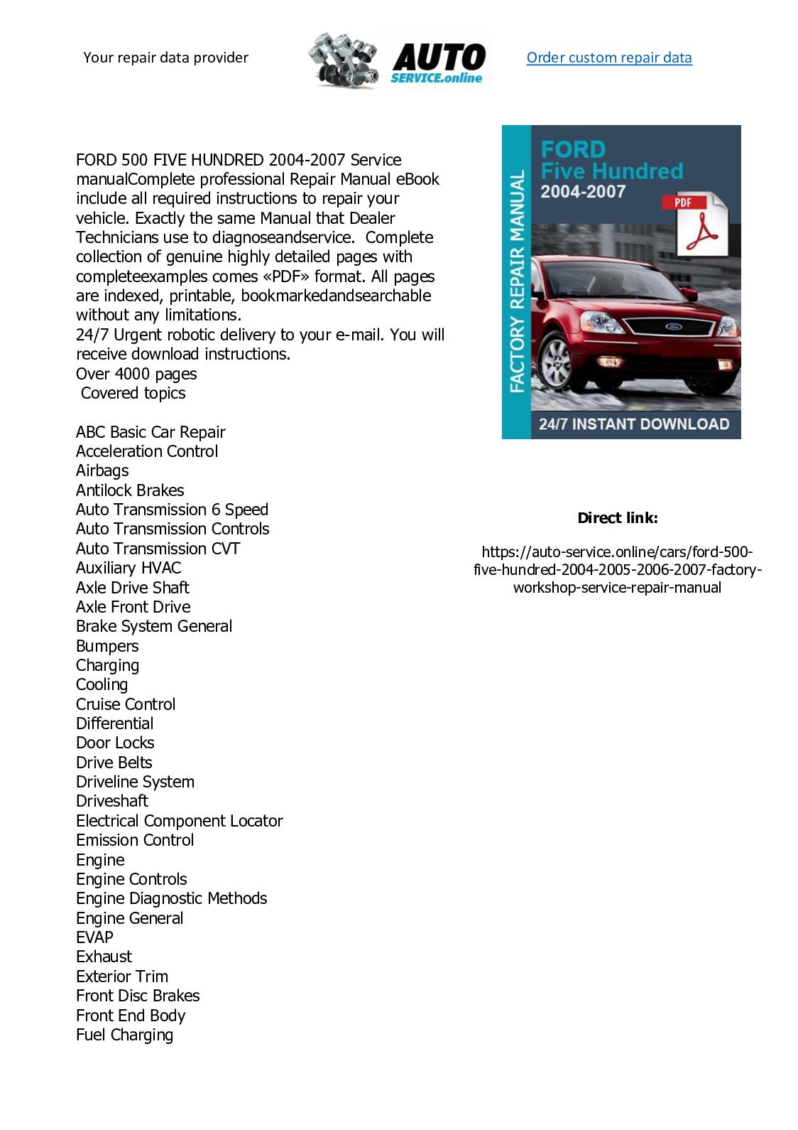 Ford five hundred service manual download windows 10