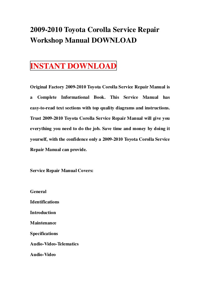 2009 Toyota Corolla Owners Manuals Pdf Download