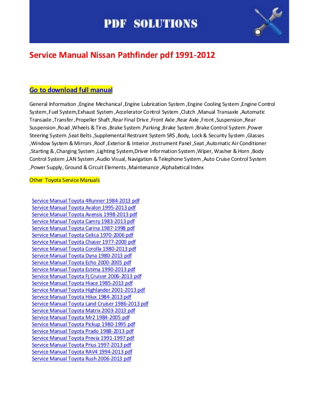 1998 Nissan Pathfinder Repair Manual Download