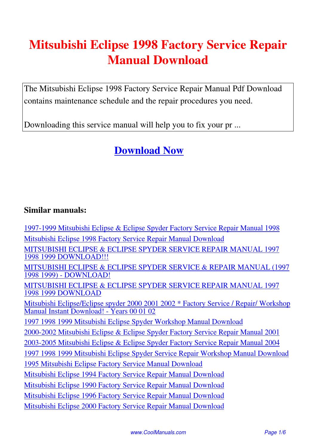 Mitsubishi Eclipse Repair Manual Download